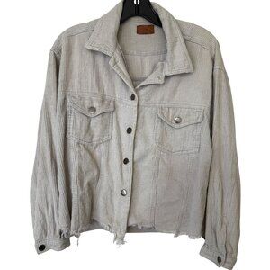 POL Cream Corduroy Cropped Button Jacket – Raw Hem, Distressed, 100% Cotton (S)
